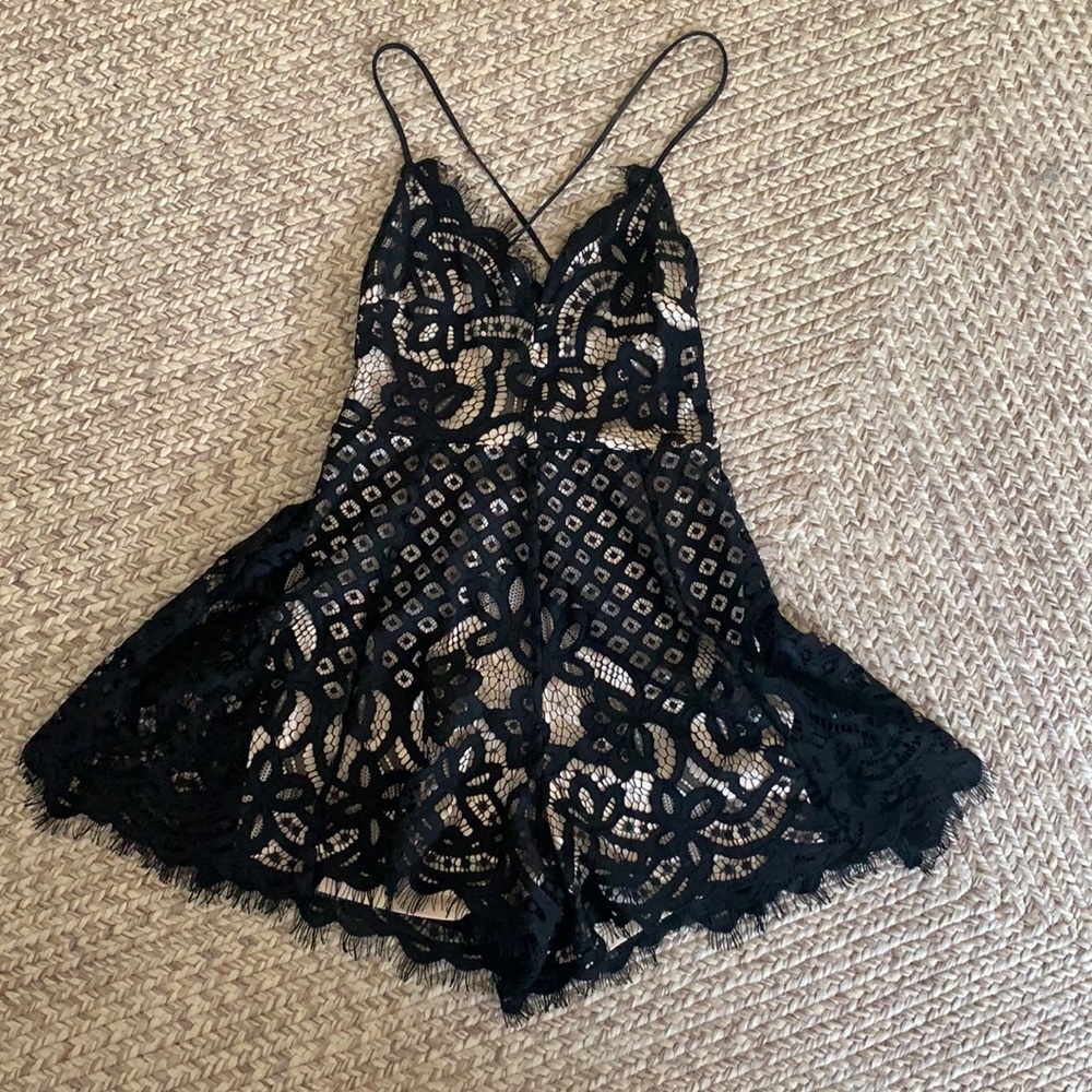 Criss Cross Open Back Lace Romper